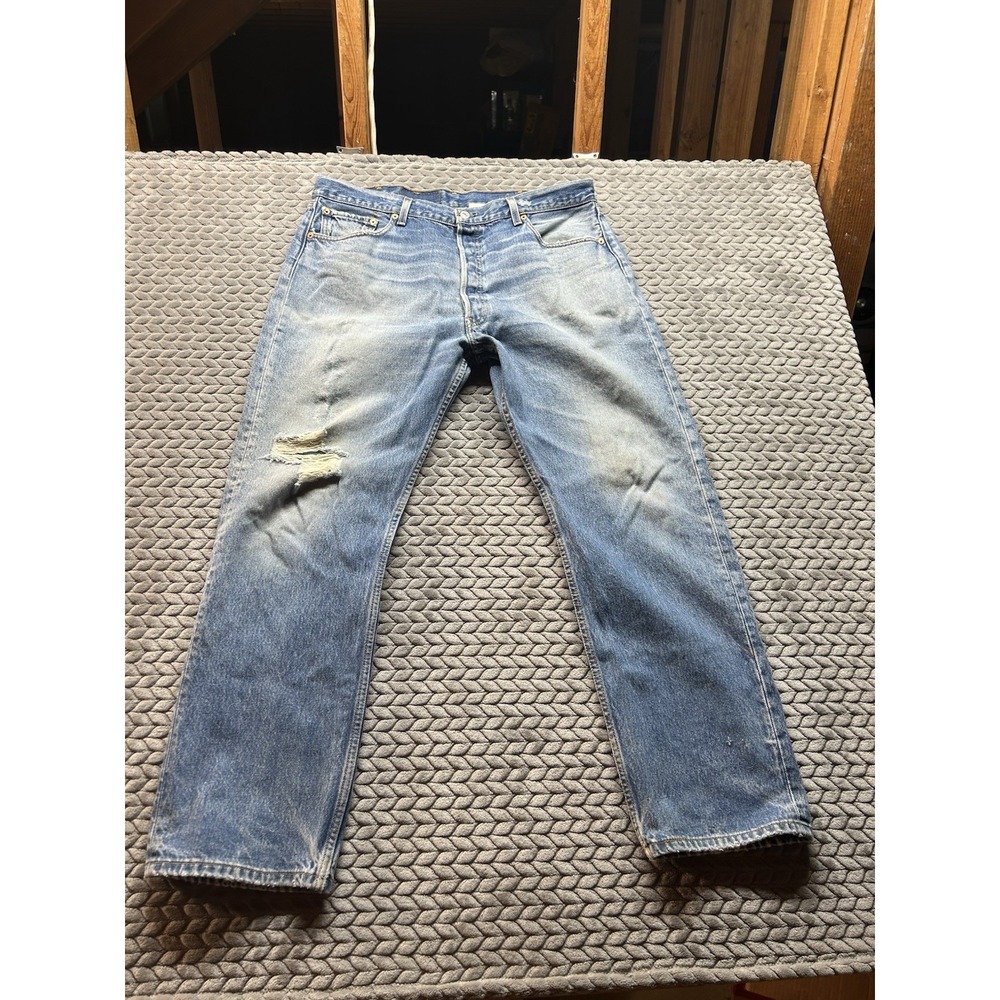 Levi's 501XX Jeans 40x33 Distressed Light Wash Y2K Grunge Button Fly 100% Cotton